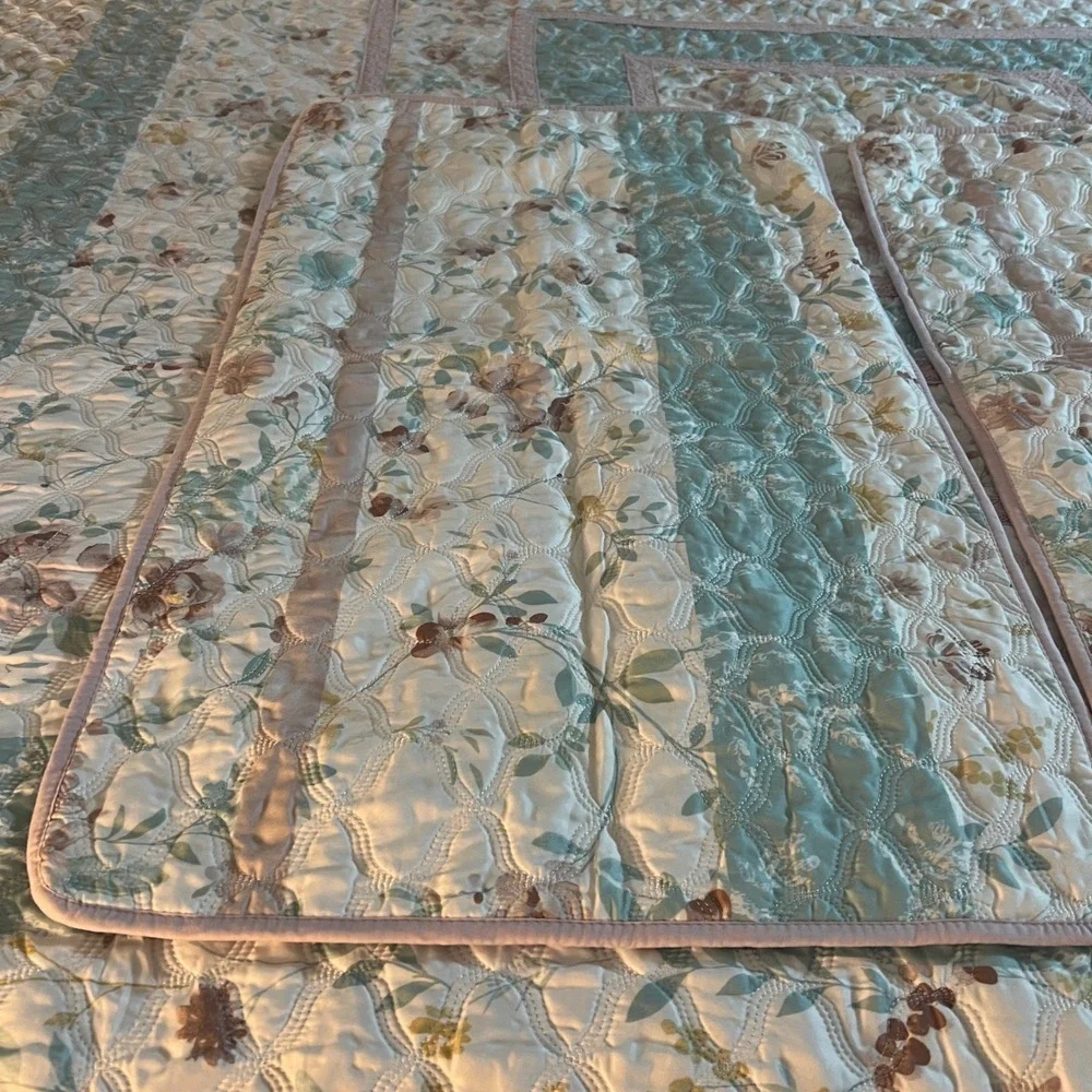 Floral Quilted Bedspread Set 3pc‎ Sage Green Rose Cottagecore Farmhouse Queen